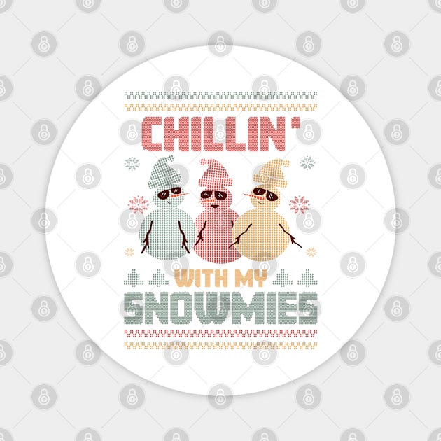 Retro Frosty Trio: Chillin' with My Snowmies Magnet by ThriceCursedPod